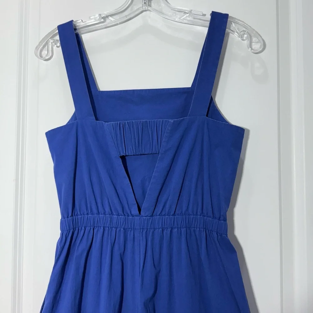 COS Wide Leg Jumpsuit in Brigh Blue Size 4 Smocked Cutout Back Sleeveless Retro - Picture 7 of 16